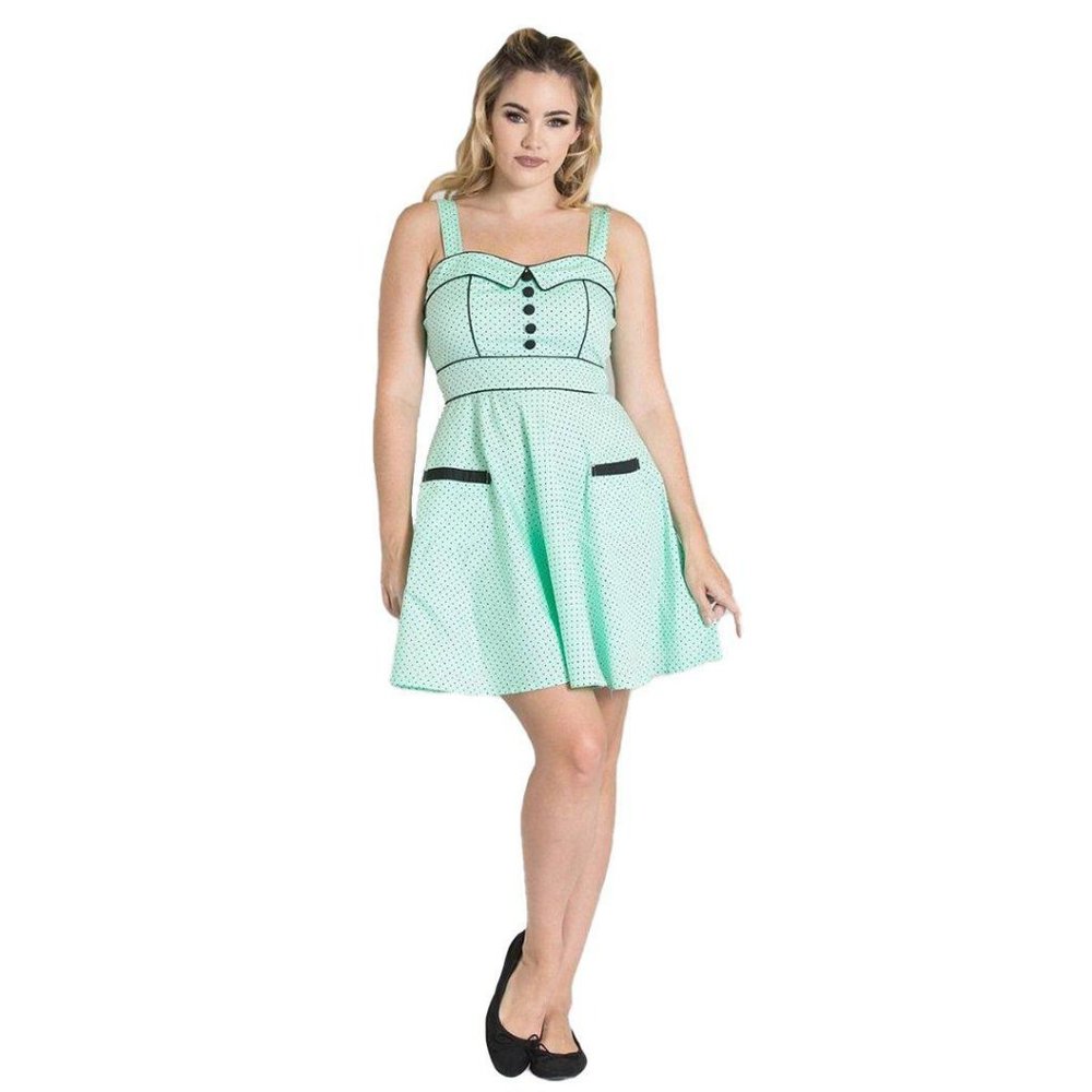 Hell Bunny Vanity Dotted Dress in Mint Green - Picture 2 of 8